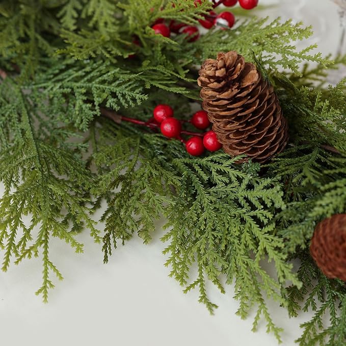 MIZII Christmas Garlands 6 Feet Artificial Pine Garland with Pinecone Berries Faux Greenery Garland Christmas Decorations for Xmas Fireplace Mantle Home Decor Indoor Outdoor (Pine Mix)