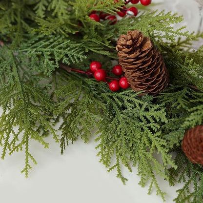 MIZII Christmas Garlands 6 Feet Artificial Pine Garland with Pinecone Berries Faux Greenery Garland Christmas Decorations for Xmas Fireplace Mantle Home Decor Indoor Outdoor (Pine Mix)