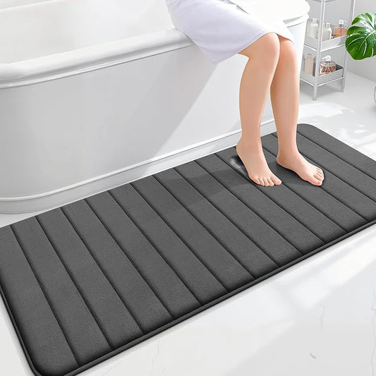 OLANLY Memory Foam Long Bathroom Rugs Runner 59x24, Super Soft Absorbent Bath Mat, Quick Dry, Machine Washable Shower Floor Rugs, Bathmat Carpet, Bathroom Home Decor Accessories, Black
