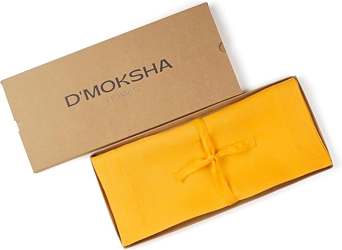 D'Moksha Homes Linen Table Runner 36 Inches - 100% Pure Linen Sunflower Yellow Small Table Runner 14 x 36 Inch for Dresser, Coffee Tables, Winter, Christmas, Holiday-Machine Washable