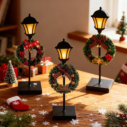 NEROSUN Christmas Table Decorations, 6Pcs Wreath and Lantern Standing Wooden Tabletop Decorations Signs, Merry Christmas Table Toppers for Xmas Home Winter Holiday Party Indoor Decor