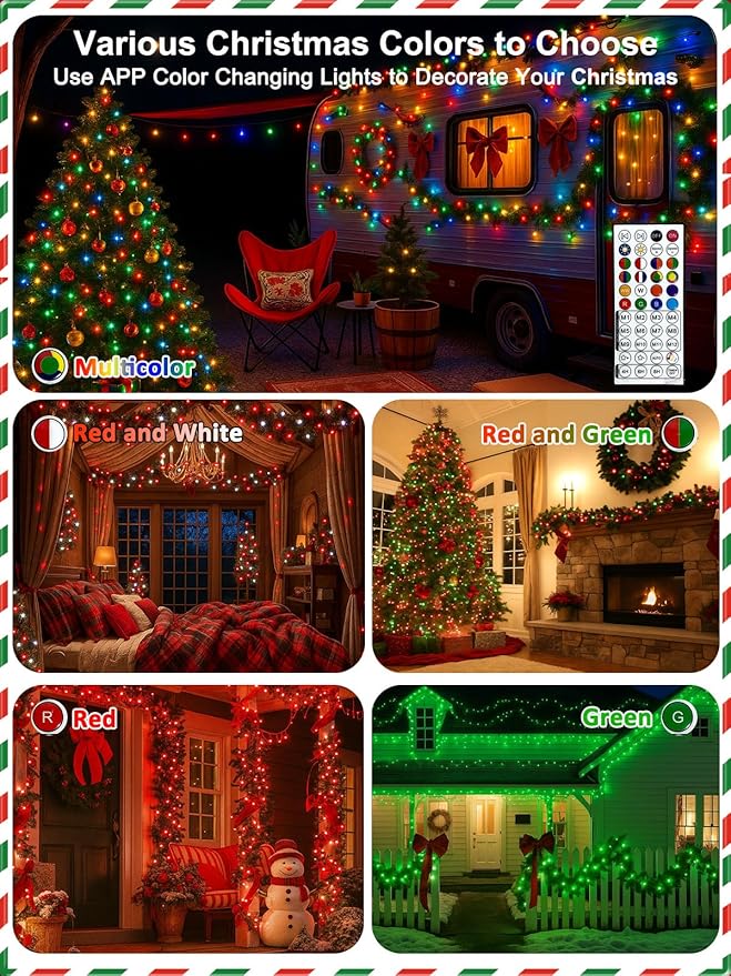 Smart Color Changing Christmas Lights with Remote & App Control, 198FT 600 LED RGB String Lights with Timer, Music Sync Multiple Modes Twinkle Christmas Tree Light Waterproof Indoor Outdoor Xmas Decor