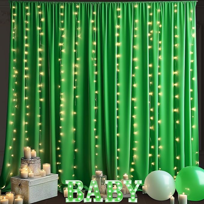 10x10 Green Backdrop Curtain for Parties Baby Shower Wrinkle Free Green Photo Curtains Backdrop Drapes Fabric Decoration for Birthday Party 5ft x 10ft,2 Panels