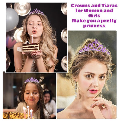 10 Pcs Purple Crowns Rapunzel Tiaras Headband for Women Girls - Bulk Princess Tiara with Purple Crystals for Rapunzel Outfits Costumes Prom Pageants Halloween Cosplay Parties