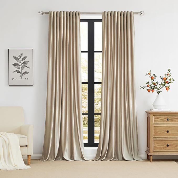 PRIMROSE Champagne Velvet Curtains 84 inch Long for Living Room,Set of 2 Panels Blackout Rod Pocket Back Tab Window Treatment Room Darkening Heavy Decorative Curtains Drapes for Bedroom