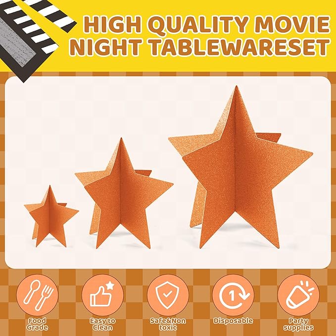 70 Pcs Orange Star Centerpieces for Party Birthday Fall Thanksgiving Decorations 3D Stars Table Decor 3 Sizes 8" 5" 3" Baby Bridal Shower Wedding Orange Friendsgiving Halloween Party Supplies