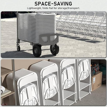 SEALAMB Plastic Folding Chairs 16 Pack, White Commercial Portable Indoor/Outdoor Chairs for Home Office, Wedding, Events Parties with Steel Frame, 350lbs Capacity (White-Plastic, 16 Pack)