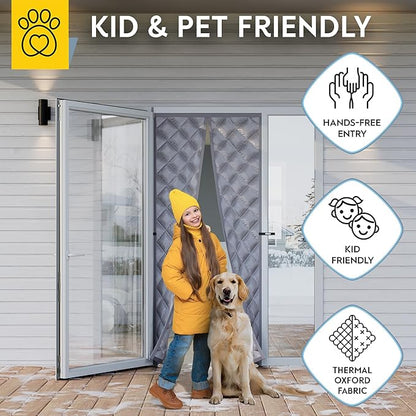 AUGO Thermal Door Curtain - Magnetic Insulated Cover for Winter - Keeps Warm Air In & Cold Air Out - Home Winterizing Product