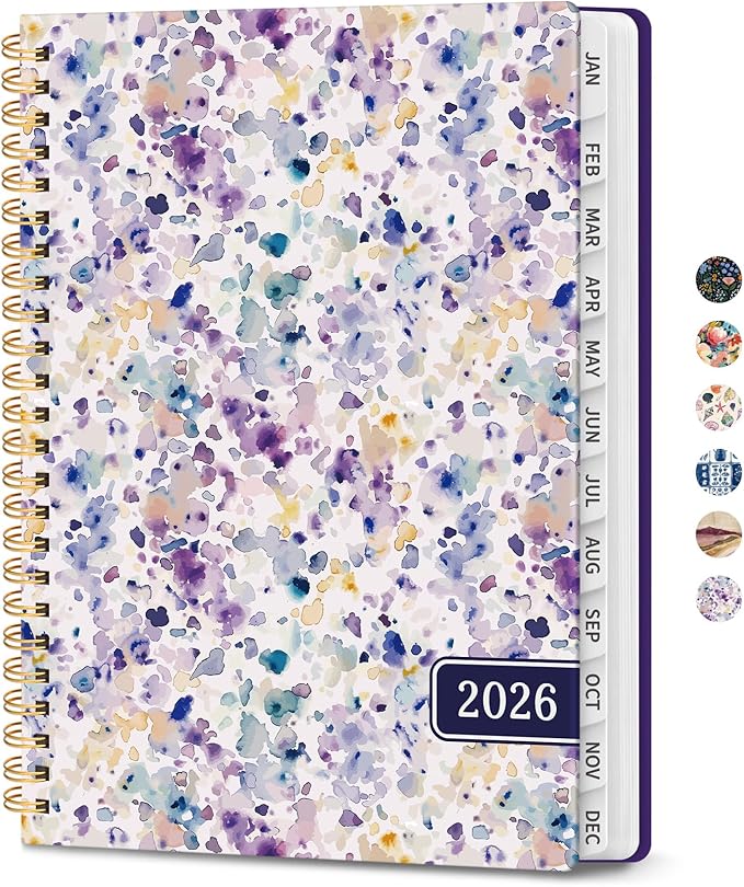 2026 Planner, Weekly and Monthly Planner for Women, Jan 2026 - Dec 2026 Pretty 2026 Calendar Planner with Monthly Tabs, Inner Pocket, Spiral Binding, Perfect for Office Home School - 6.3" x 8.5", Purple Blocks