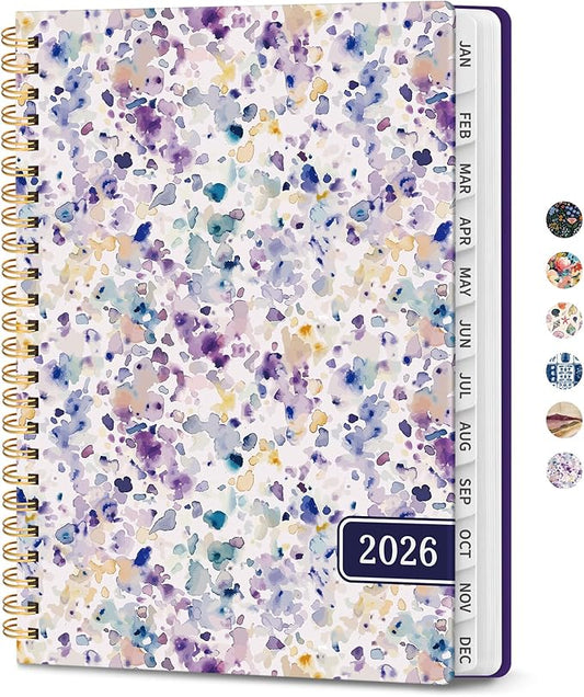 2026 Planner, Weekly and Monthly Planner for Women, Jan 2026 - Dec 2026 Pretty 2026 Calendar Planner with Monthly Tabs, Inner Pocket, Spiral Binding, Perfect for Office Home School - 6.3" x 8.5", Purple Blocks