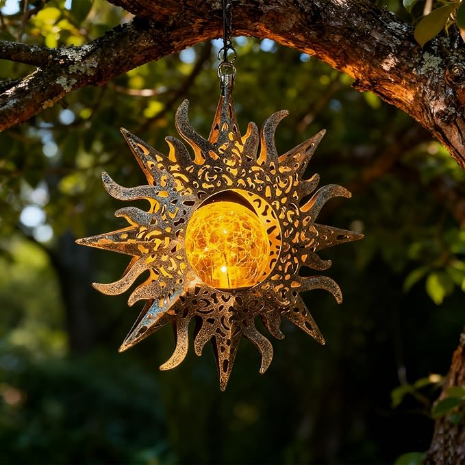 Solar Lights Outdoor Garden Decor Hanging Lanterns Decoration Metal Sunflower Gifts Waterproof for Yard Clearance Front Porch Lawn Driveway Patio Backyard Pathway Gardening Gift