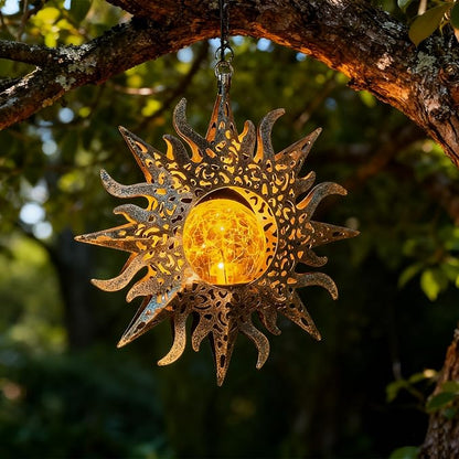 Solar Lights Outdoor Garden Decor Hanging Lanterns Decoration Metal Sunflower Gifts Waterproof for Yard Clearance Front Porch Lawn Driveway Patio Backyard Pathway Gardening Gift