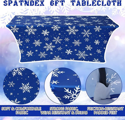 Oudain 2 Pcs Christmas Snowflake Stretch Table Cover 6 Feet Snowflake Xmas Spandex Table Clothes Christmas Trees Party Decorations for Holiday Party Celebration Picnic Dinner Decor