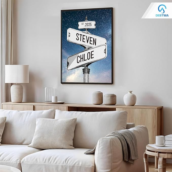 DESTWA Personalized Vintage Street Sign For Couples, Custom Street Sign Canvas Poster Wall Art With Names, Gift For Married, Valentine, Anniversary
