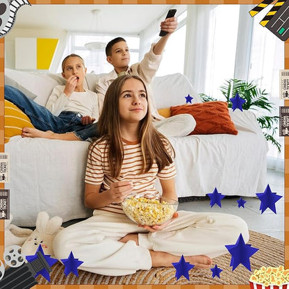 70 Pcs Blue Star Centerpieces for Movie Night Party Decorations 3D 2025 Graduation Table Decor 3 Sizes 8" 5" 3" Red Carpet Film Show Theme Birthday Party Back to School Table Decor Independent Day