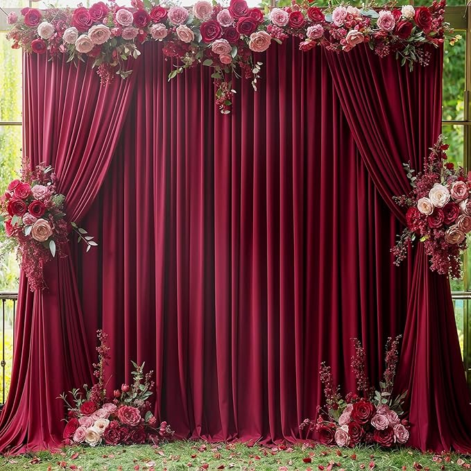 6 Panels Burgundy Backdrop Curtain for Parties Wedding Wrinkle Free Maroon Photo Curtains Backdrop Drapes Fabric Decoration for Birthday Engagement Ceremony 30ft(W) x 10ft(H)