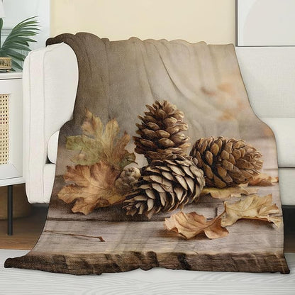 Autumn Pinecone Blanket, Rustic Fall Leaf Blankts, Gifts for Adults and Nature Lovers, Home Dorm Cabin Pet Area Picnic and Travel Decor, Soft Cozy Lightweight Flannel Throw,50"x60"