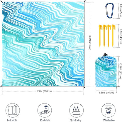 Beach Blanket Waterproof Sandproof Beach Mat 79" X 83"/10'x9'for 2-8 Adults Quick Drying Outdoor Picnic Mat Beach Accessories for Travel, Camping, Hiking
