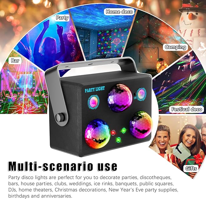 Party Disco DJ Light, Star Projector Night Light Stage Strobe Lights Disco Ball Lights Ocean Light Sound Activated with Remote Control for Parties Club Holiday Christmas Birthday Wedding Home Decor
