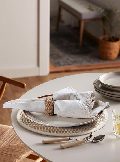 Cloth Napkins Reusable Natural Cloth Dinner Napkins Set of 12 Cotton Flax Fabric Oversized 20x20 Inches Cloth Napkins with Lace for Parties Weddings Washable Cocktail Napkins Thanksgiving Decor