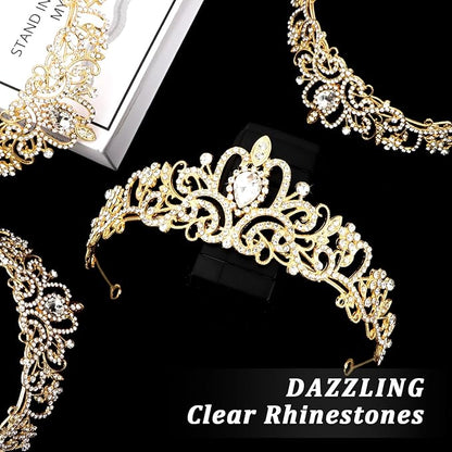 CIEHER 8 PCS Gold Crowns for Women, Crystal Queen Crown Princess Tiaras for Prom Birthday Party Halloween Costume
