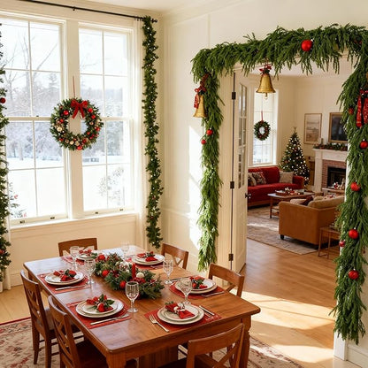 Norfolk Pine Garland Artificial Real Touch Green Thick Faux Norfolk Pine & Cryptomeria 6FT Greenery Christmas Decor for Mantle Fireplace Wall Table Railings Indoor Outdoor Xmas Decorations