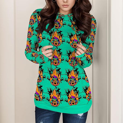 Halloween Sweatshirts For Women Long Sleeve Spooky Graphic Sweatshirts Pumpkin Pullover Halloween Party Club Wear