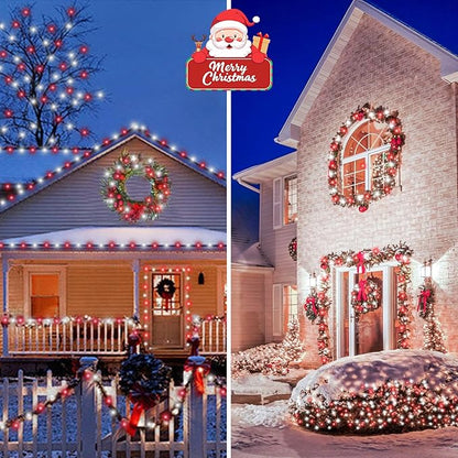 4Pack 80FT 240LED Fairy Lights Battery Operated with Remote & Timer 8 Modes Twinkle String Lights Battery Powered Indoor Outdoor Waterproof for Bedroom Classroom Christmas Décor, Red & Cool White