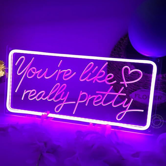 SYLHOME Purple You're Like Really Pretty Led Neon Light Sign USB Gorgeous Girls Bedroom Kids Room Wall Decor Sign Wedding Birthday Party Salon Bar 15.8"X7.5" 5V