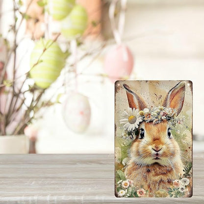 Easter Bunny Rabbit Tin Sign Vintage Metal Decor for Bedroom garen Living Room Kitchen Wall Decor Rabbit Art Gift 8x12Inch