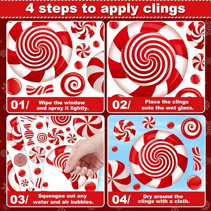 9 Sheets Christmas Window Clings, Candy Cane Christmas Decorations, Candyland Decal Stickers Decor for Home & Office