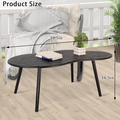 Small Coffee Table Black Cloud Coffee Table for Small Spaces Modern Center Table Unique Irregular Coffee Table with Wood Legs Living Room Mid-Century Sofa Table