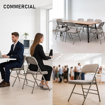 SEALAMB 10 Pack Fabric Folding Chairs with Padded Seats & Cushion, Metal Foldable Chairs for Wedding Party, Commercial Chairs for Office School Church Events, 350lb Capacity (Gary-Fabric, 10 Pack)