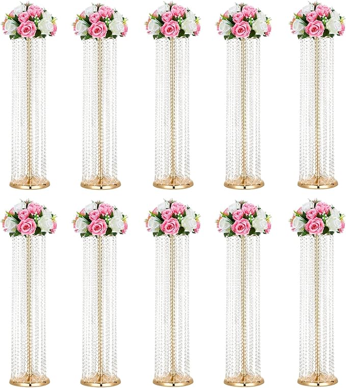 Set of 10 Luxury Crystal Metal Flower Stand - 35.4inch Tall Wedding Centerpieces for Tables, Parties, Wedding Waypoints, Home Decor (Gold,10pcs)