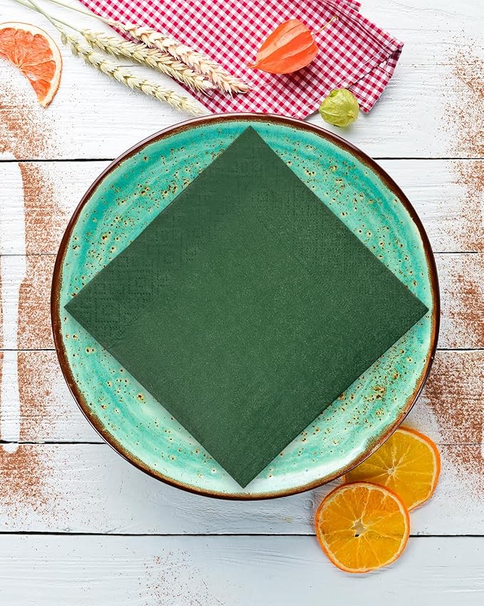 Christmas Green Cocktail Napkins 5 * 5inch disposable Beverage Napkin paper for Cocktail, Wedding, Dinner，Birthday Party Dessert Wine Paper Napkins（ 120 Count）