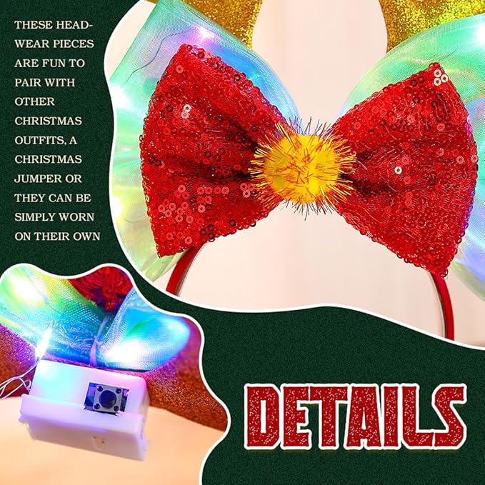 Zoestar Light Up Christmas Headband Led Reindeer Antlers Headpiece Glowing Bow Hair Band Party Hair Accessories for Women