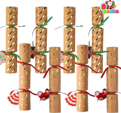 JOYIN 8 Pcs 10” Christmas Non-Snap Party Table Favor with Classic Design, with Party Hat, Joke & Little Gift Inside, for Xmas Gift, Christmas Seasonal Holiday Dinner Traditions