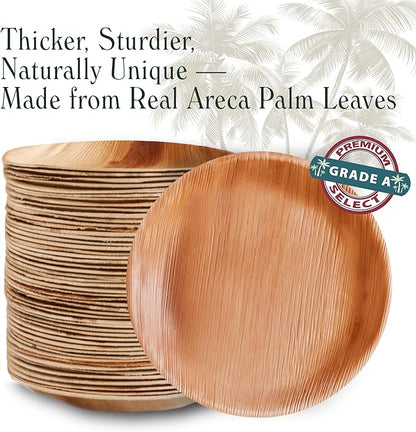 Disposable Palm Leaf Plates - 50 Pack - 10 Inch Round - Compostable & Biodegradable - Heavy Duty, Eco-Friendly, Microwave Safe - Like Bamboo Plates - Perfect for Events & Parties