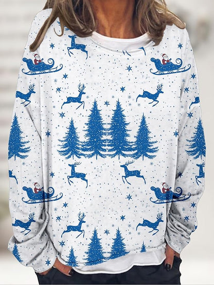 LOAIHA Christmas Shirts for Women Crewneck Snowman Snowflake Santa Graphic Shirts Christmas Tree Long Sleeve Xmas Hoodie