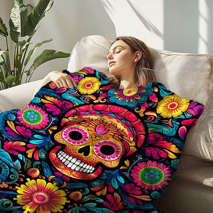 Firmiso Sugar Skull Gifts for Women and Men, Day of The Dead Blanket for Home Decor, Halloween Skull Lighweight Fleece for Bed Room and Living Room, 40x50 inches, No Pilling