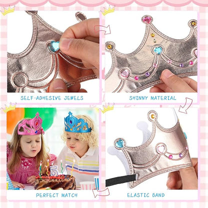 Yaomiao 44 Pcs Foam Crowns for Kids Princess Tiaras Crowns Bulk Diamond Sticker Making Kits for Birthday Party Supplies
