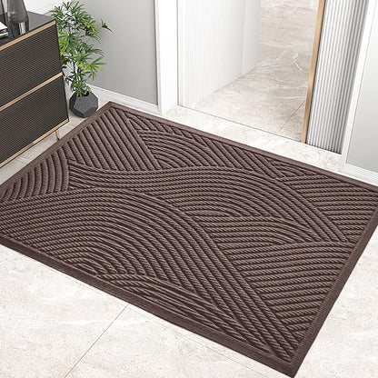 Sturdy Front Door Mat, Absorbent Muddy Dirt Resist Welcome Door Mats Outdoor Indoor, Stain and Fade Resistant, Non-Slip Backing Entry Mat Low Profile Doormat for Entryway, 47×32, Coffee