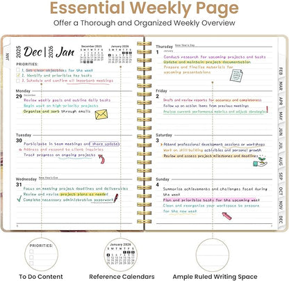 2026 Planner, Weekly and Monthly Planner for Women, Jan 2026 - Dec 2026 Pretty 2026 Calendar Planner with Monthly Tabs, Inner Pocket, Spiral Binding, Perfect for Office Home School - 6.3" x 8.5", Landscape