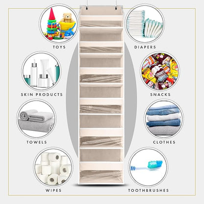 HOMELUX THEORY UPGRADED 6 Tiers Over The Door Organizer Hanging - 100D EXTRA THICK & 50lbs HUGE CAPACITY, 12 Side Mesh Pockets Over The Door Shoe Organizer, Hanging Closet Organizer (Ivory, 1pc)