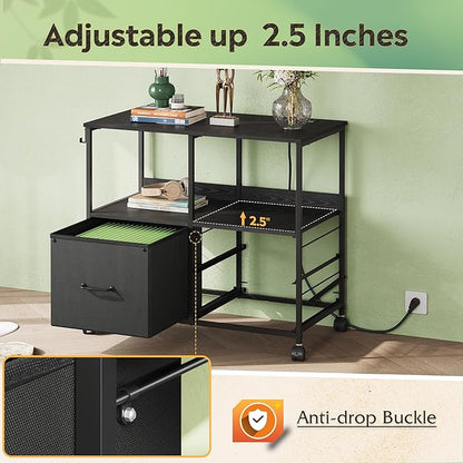 DEVAISE 3 Drawer Mobile File Cabinet, Rolling Printer Stand with Storage Shelf, Fabric Lateral Filing Cabinet fits A4 or Letter Size, Adjustable Shelf for Home Office, Black