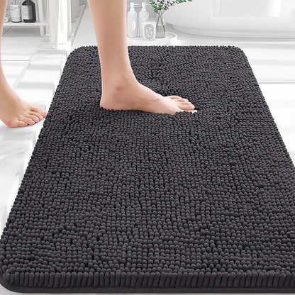 OLANLY Bathroom Rugs 32x20, Extra Soft Absorbent Chenille Bath Rugs, Rubber Backing Quick Dry, Machine Washable Bath Mats for Bathroom Floor, Tub and Shower, Home Decor Accessories, Dark Grey