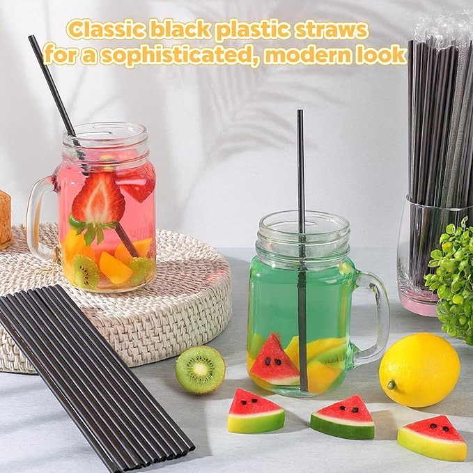 2000 PCS Individually Wrapped Disposable Plastic Drinking Straws, (9" Long, 0.24" Diameter), for Juice, Iced Coffee, Soda, and Party Beverages(Black)