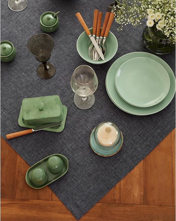 Solino Home Linen Square Tablecloth 52 x 52 Inch - 100% Pure Linen Charcoal Grey Table Throw - Athena, Machine Washable Tablecloth for Fall, Autumn, Winter