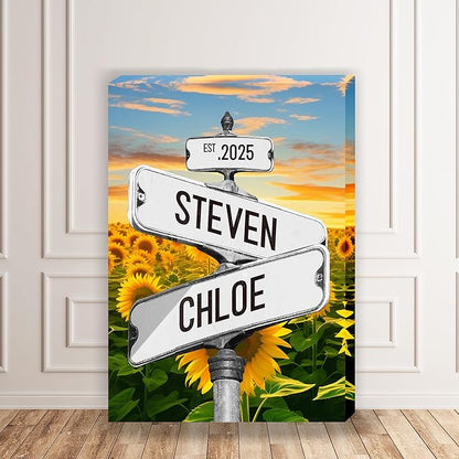 Personalized Vintage Street Sign For Couples, Custom Street Sign Canvas Poster Wall Art With Names, Gift For Valentine