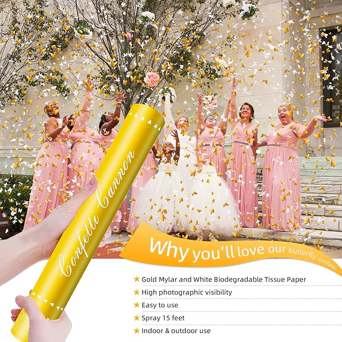 Confetti Cannon 12 Pack Butterfly Confetti Poppers 12Inch Gold and Silver Butterflies Party Poppers for Wedding Confetti Cannon Bulk Poppers for Celebration Birthday Graduation Christmas New Year